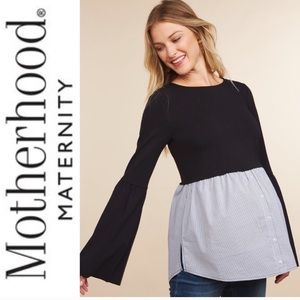 Babydoll top w/ bell sleeves and faux button down